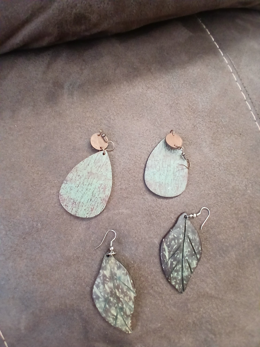 Lightweight Green Patina Teardrop and Leaf Earrings - Women Jewelry